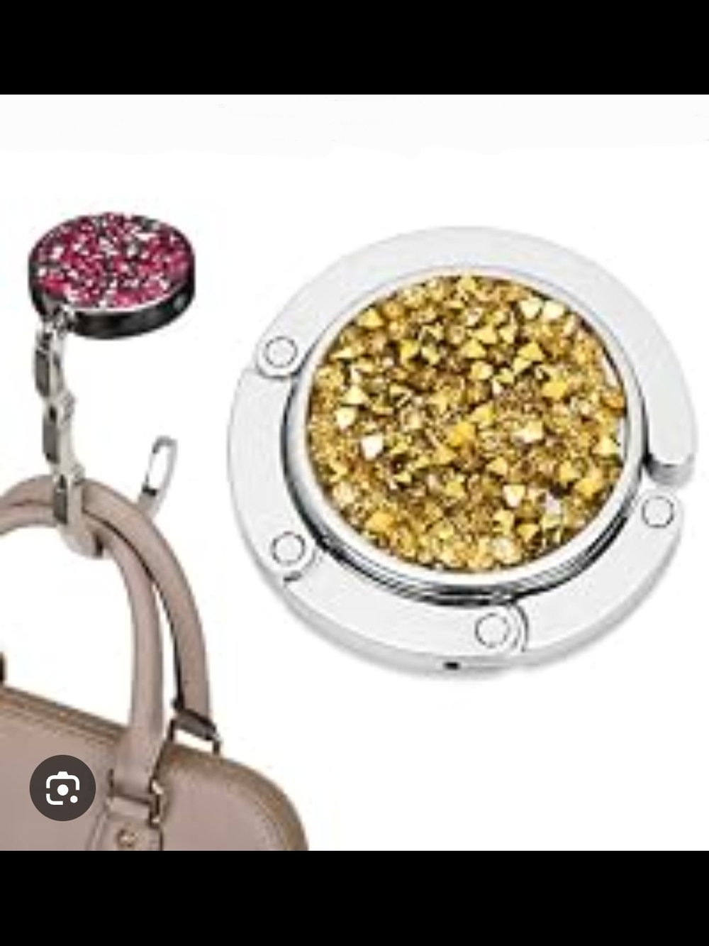 Gold & Silver Rhinestone Silver-toned Foldable Metal Purse / Bag Hanger BNIB